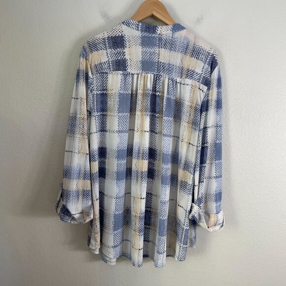 Cocomo Woman Plus 2X Plaid Tunic Top Roll Tab Sleeve Stretch Blouse Shirt - Picture 7 of 7